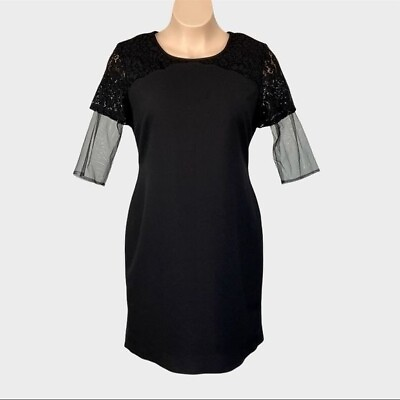 Karl Lagerfeld Paris Womens Cocktail Dress Black Lace Mesh Sleeve size 14 $50.00