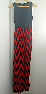 #ad NWT Color Me Red Women’s Maxi Dress Striped Side Slit Red Black Small $8.79