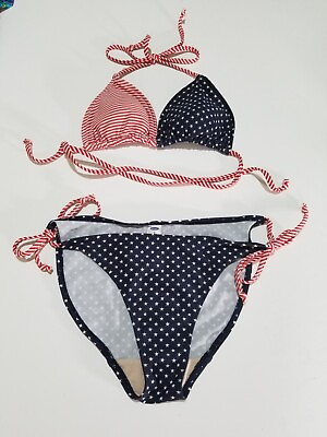 #ad Stars Stripes Padded Bikini Small Red White Blue 410 $10.99