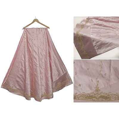 #ad Sanskriti Vintage Long Skirt Pure Satin Silk Pink Hand Beaded Unstitched Lehenga $82.00