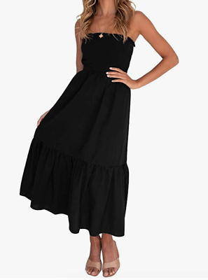 #ad ZESICA Womens Summer Bohemian Strapless Beach Party Long Maxi Dress Black M $19.90