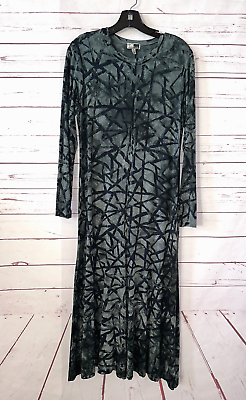 #ad #ad ANNIE TURBIN Size 3 Large L Printed Stretch Jersey Long Sleeve Maxi Dress Green $49.99