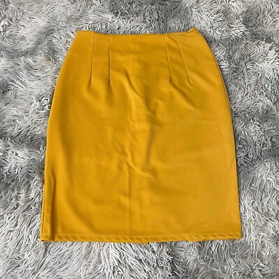 #ad Women#x27;s Slim Pull On High Waist Pencil Skirt Zipped at the Back Mustard Large $16.88