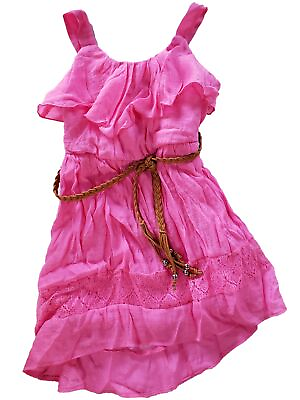 #ad Girls Pink Boho Chic Belted Flowy Layered Ruffles Lightweight Summer Dress 4 $29.99