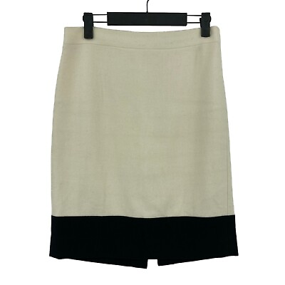 #ad J.CREW Short Pencil Skirt Business Women Size 2 Cream Black Wool Back Zip Vented $27.99