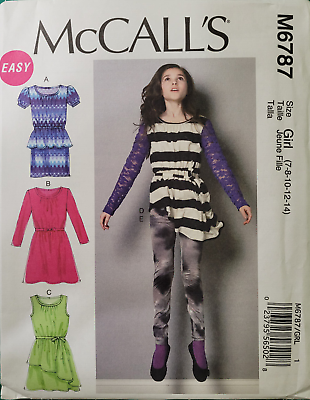 #ad UNCUT McCall#x27;s Pattern #M6787 Girl#x27;s Plus Dresses Tunic Belt Leggings Sz 7 to 14 $6.90