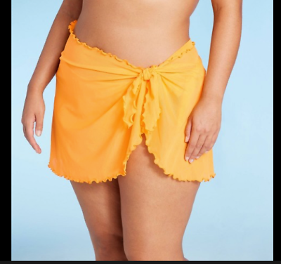 #ad Wild Fable Women#x27;s Mesh Sarong Swimsuit Cover Up Skirt Orange 1X $6.40