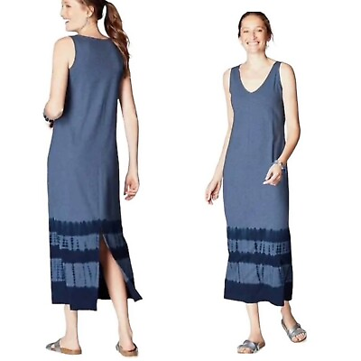 #ad Jill Tie Dyed Cotton V neck Maxi Dress petite small blue boho soft $19.50