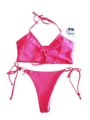 #ad NEW Women#x27;s Pink Push Up Low Rise Triangle Sexy Bikini L $12.99