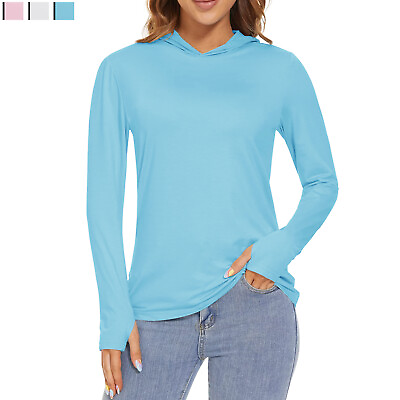 UPF50 Womens Long Sleeve Hoodie Quick Drying Skin Protection Water Sport Shirts $17.98