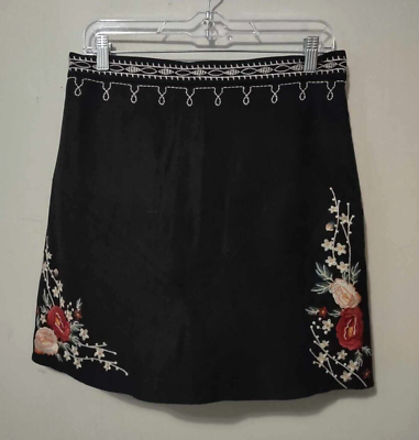 #ad THML Anthroplogie Black Floral Embroidered Skirt Size Medium $25.00
