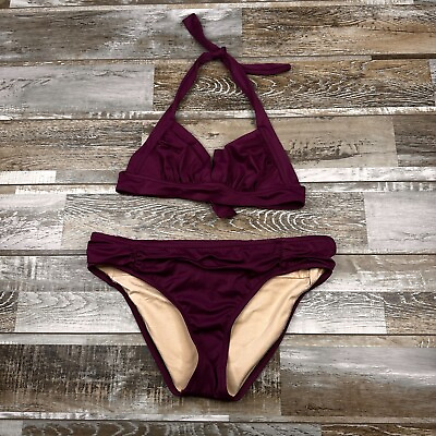 #ad Women#x27;s J. Crew swimsuit bikini Small top Medium bottom two piece purple solid $14.99