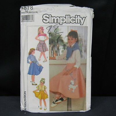 Simplicity Pattern 7878 Girls Poodle Skirt 3 Variation Size 7 8 10 Vtg Cut 1986 $8.75