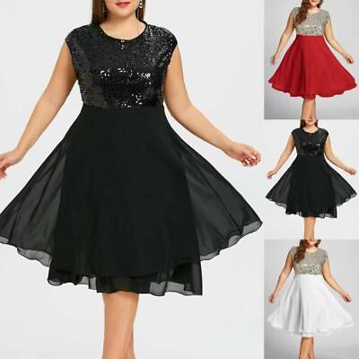 Women Ladies Sequins Sleeveless Party Midi Dress Prom Evening Cocktail Plus Size $30.99
