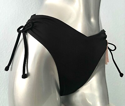 #ad #ad Victorias Secret Nwt Black Ruched Side Tie V Cheeky High Swim Bikini Bottom $24.99