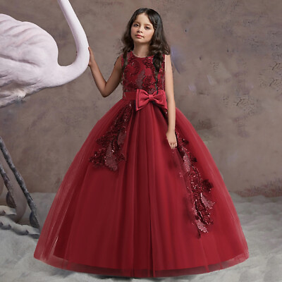 #ad Kids Party Dress Girls Wedding Bridesmaid Birthday Lace Embroidery Princess Gown $32.99