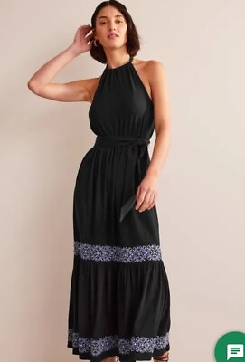 #ad Boden Embroidered Jersey Maxi Dress Women#x27;s Size 4 Petite Black $50.00