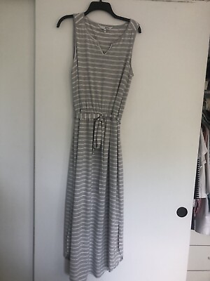 #ad Maxi Summer dress large Gray White With Side Slit Sleeveless $15.00