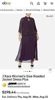 J Kara Women#x27;s Mother of The Bride Formal Party Beaded Jacket Dress Size 22 Plus $159.99
