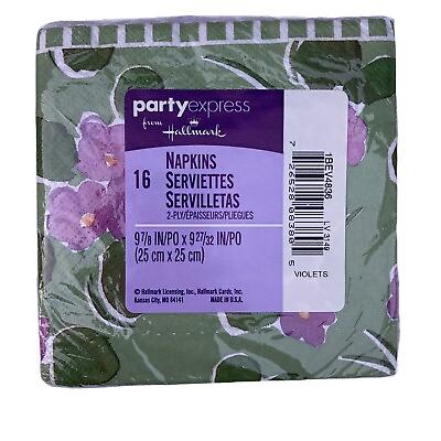 Hallmark Party Express Violets Green and Purple Beverage Napkins 16 New in pkg $10.23