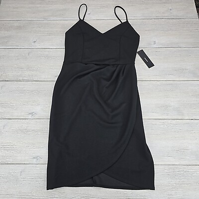 #ad LULUS Wrap Dress Size Large Black Forever Your Girl Bodycon Princess Seamed NEW $18.79
