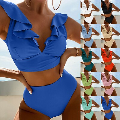 #ad Women Bikini Swimsuit High Waisted Plus Size High Waisted Bating Beachwear $16.19