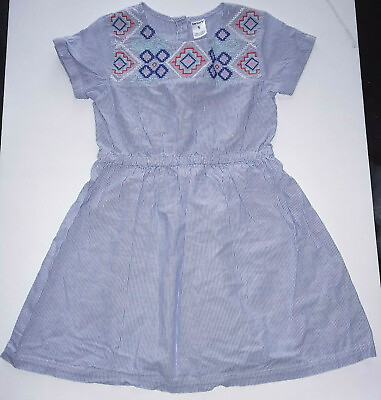 #ad #ad Carter#x27;s Girls Dress 5 Blue White Striped Embroidered 100% Cotton Short Sleeve $11.99