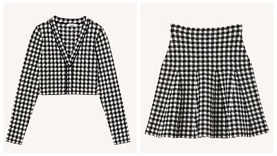 #ad Sandro Checked Knit Short Coat A line Mini Skirt Suit for Women $193.64