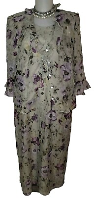 #ad Vintage Y2K 90s Floral Sz 14W Ruffle Cottagecore Maxi Dress Suit $45.00
