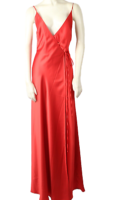 #ad ETXART amp; PANNO Red V Neck Sleeveless Slit Wrap Long Maxi Gown Dress Size S $59.99