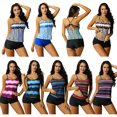 #ad Women#x27;s Two Piece Swimsuits Bathing Suits Tankini Swimwear Scoop Neck Beachwear $22.51