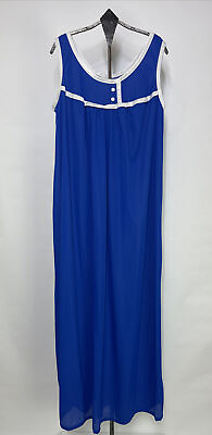 #ad Vtg Womens Nylon Nightgown Size 32 34 Sleeveless White Trim Royal Blue USA $19.79