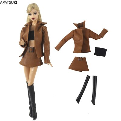 Brown Leather Clothes Set For 11.5quot; Doll Outfits Fashion Jacket Top Skirt Socks $9.66