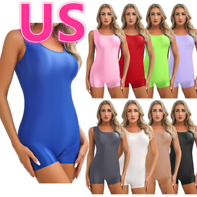 US Women#x27;s Bodysuit Glossy Sleeveless One Piece Swimsuit Workout Yoga Jumpsuit $11.46