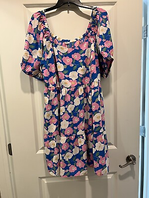#ad Jodifel Spring Summer Dress Size 2x Blue pink White Flowers with Pockets $15.00