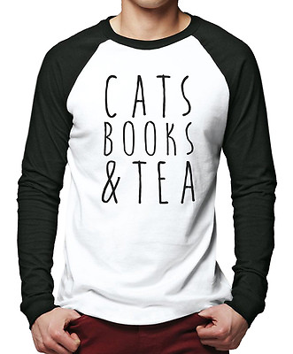 Cats Books and Tea Cute Tumblr Hipster Men Baseball Top GBP 14.99