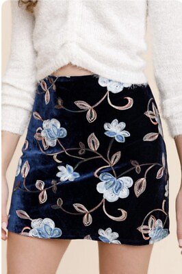 #ad Francesca’s Mi Ami Valeria Navy Floral Embroidered Mini Skirt Y2K Velvet Large L $17.99
