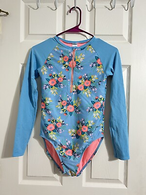Cat amp; Jack Swimwear Girls One Piece Long Sleeve Blue Floral Size XL 14 16 $7.00