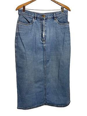 #ad Vintage Denim Skirt Long Size 12 Petite Distressed Blue Jean LL Bean Midi M L $68.00