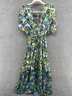 Blue Island Beach Cover Up Long Dress Multicolor Lace Up Stretch Waist NWT $23.20