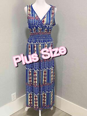 #ad NEW Blue Plus Size Maxi Summer Flattering Chic Dress Timeless $25.00