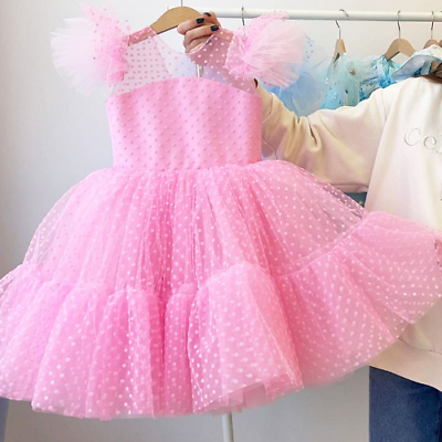 #ad Summer Girl Dress Birthday Party Princess Dress Children Polka Dots Gown Flower $30.78