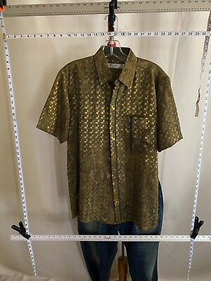 #ad Chunaga Party SHORT SLEEVE BUTTON UP SHIRT Embroidered Gold Small Length 30.5 $12.50