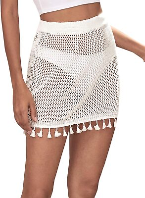 #ad #ad MakeMeChic Women#x27;s Crochet Cover Up Skirt Tassel Knitted Mini Beach Cover Up $58.65