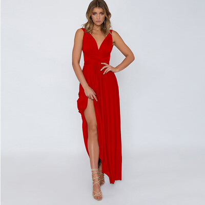 #ad Women Club Red Dress Bandage Long Dress Party Bridesmaids Robe Longue Femme $37.67