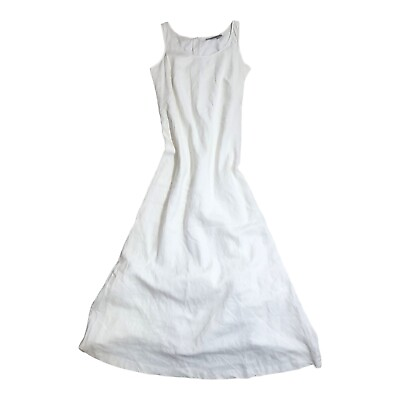 Long White Irish Linen Maxi Dress Sleeveless Lined Minimalist Lagenlook Classic $137.32