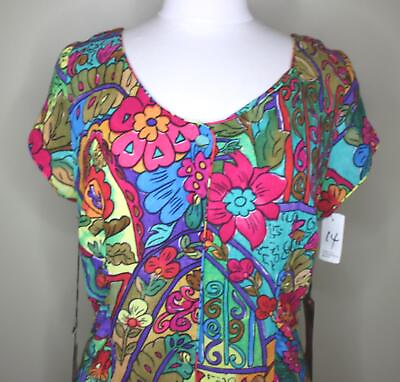 Vintage Carole Little Dress 100% Rayon 14 Floral Long Boho m3 $49.99