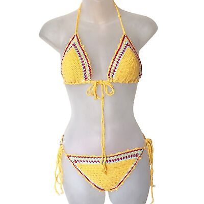 #ad Crochet Tie Fashion 2 Piece Bikini Set Sz S $32.99