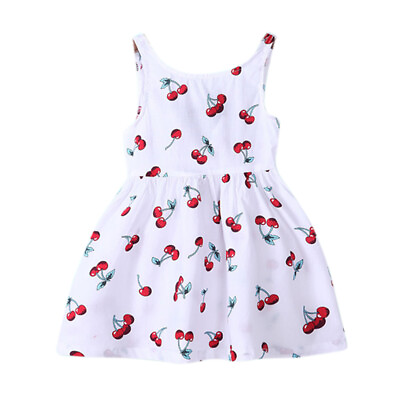 #ad #ad 4X Girls Summer Dress Girl A Line Dress O Neck Short Sleeeve Cherry Print5867 AU $19.75