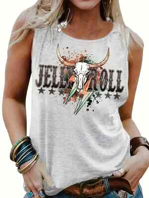 #ad JELLY ROLL 3XL WOMENS TANK SLEEVELESS TOP PLUS SIZE COW SKULL BOHO SPRING SUMMER $18.99